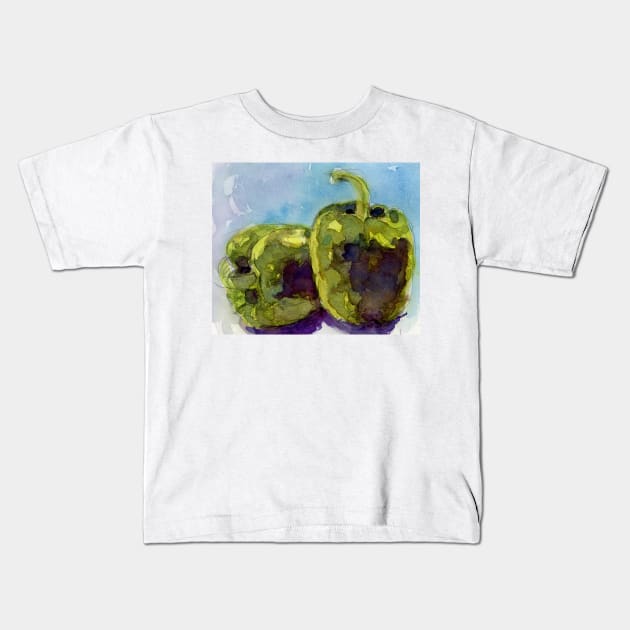 Green Peppers Kitchen Art Kids T-Shirt by dfrdesign